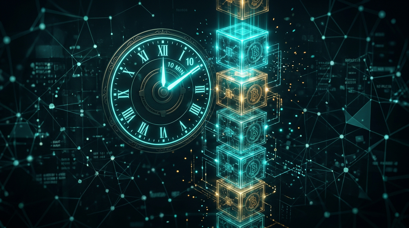 Bestätigungsblöcke der Blockchain mit einer Zehn-Minuten-Uhr