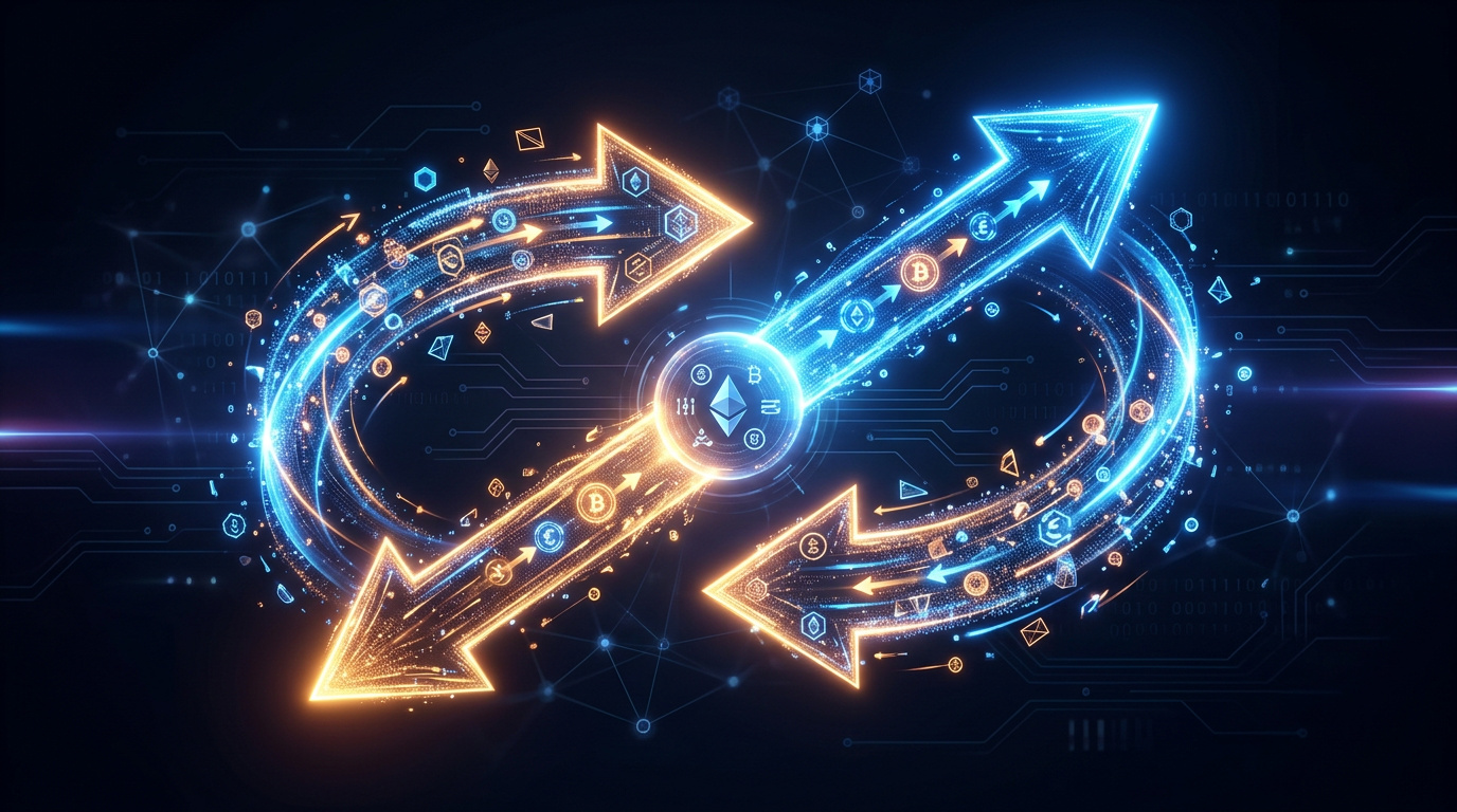 Frecce bidirezionali che mostrano cripto in entrambe le direzioni