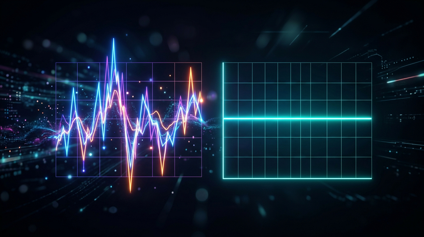 Grafico volatile del valore cripto accanto a una stablecoin