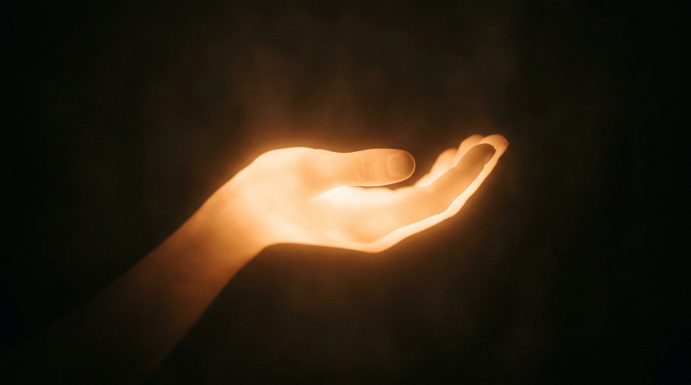 Silhouette di mano luminosa che offre supporto