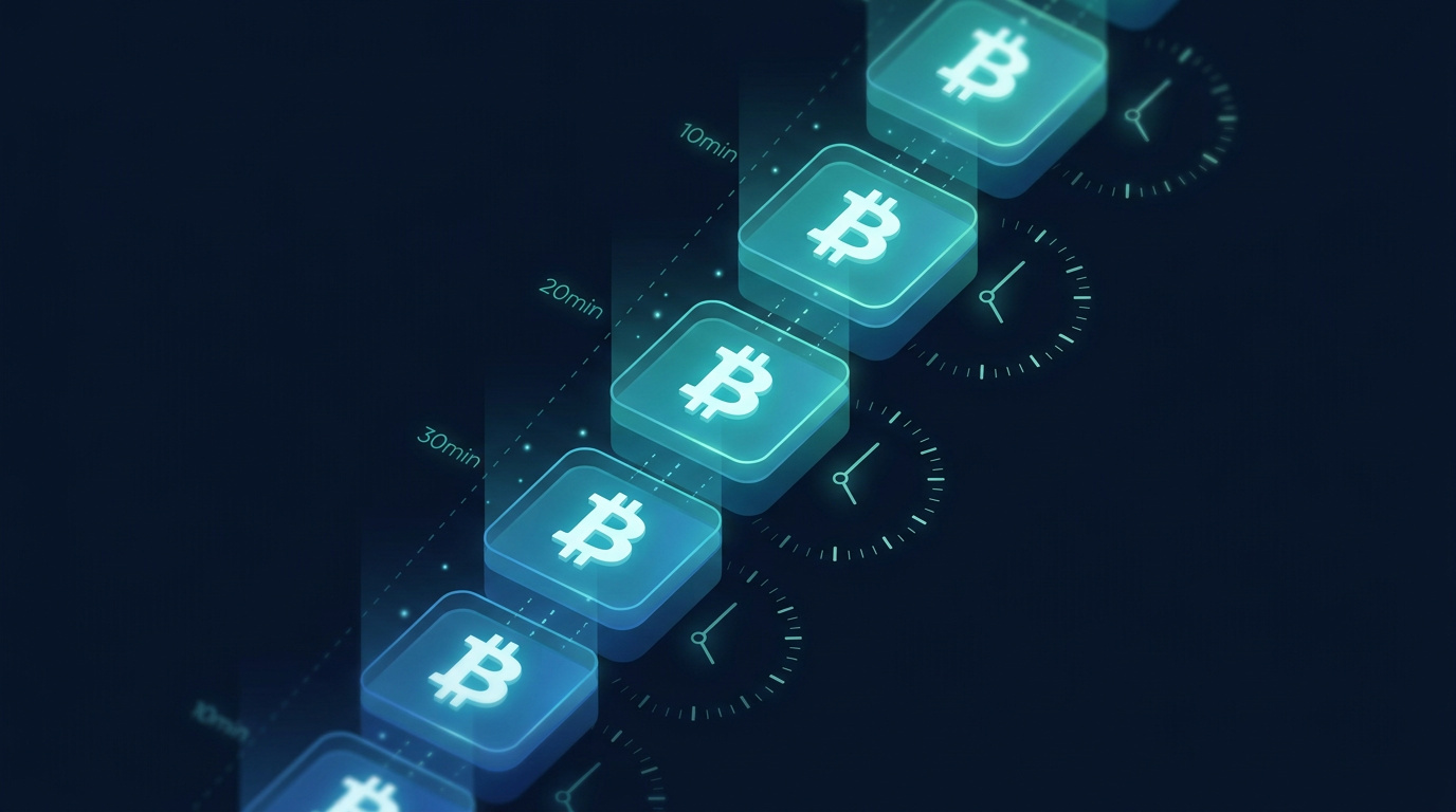 Blocchi di conferma della blockchain impilati con simbolo bitcoin