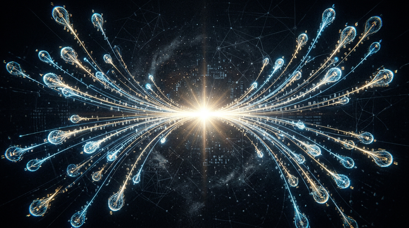 Multiple seed particles merging into a single point of light