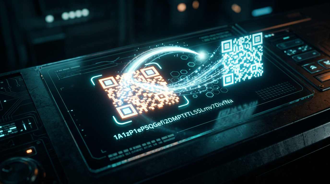 Bitcoin deposit address with a QR code being copied