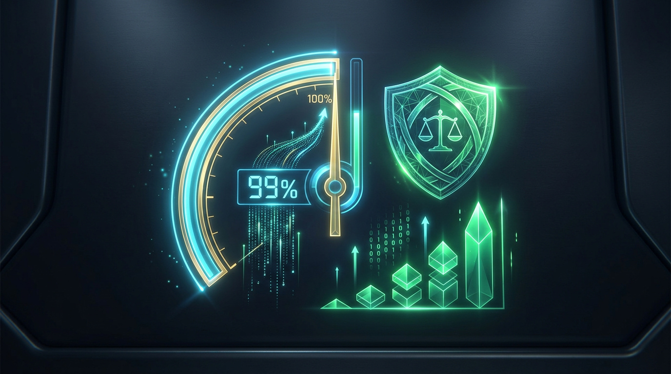 Percentage gauge near 99 with a provably fair shield