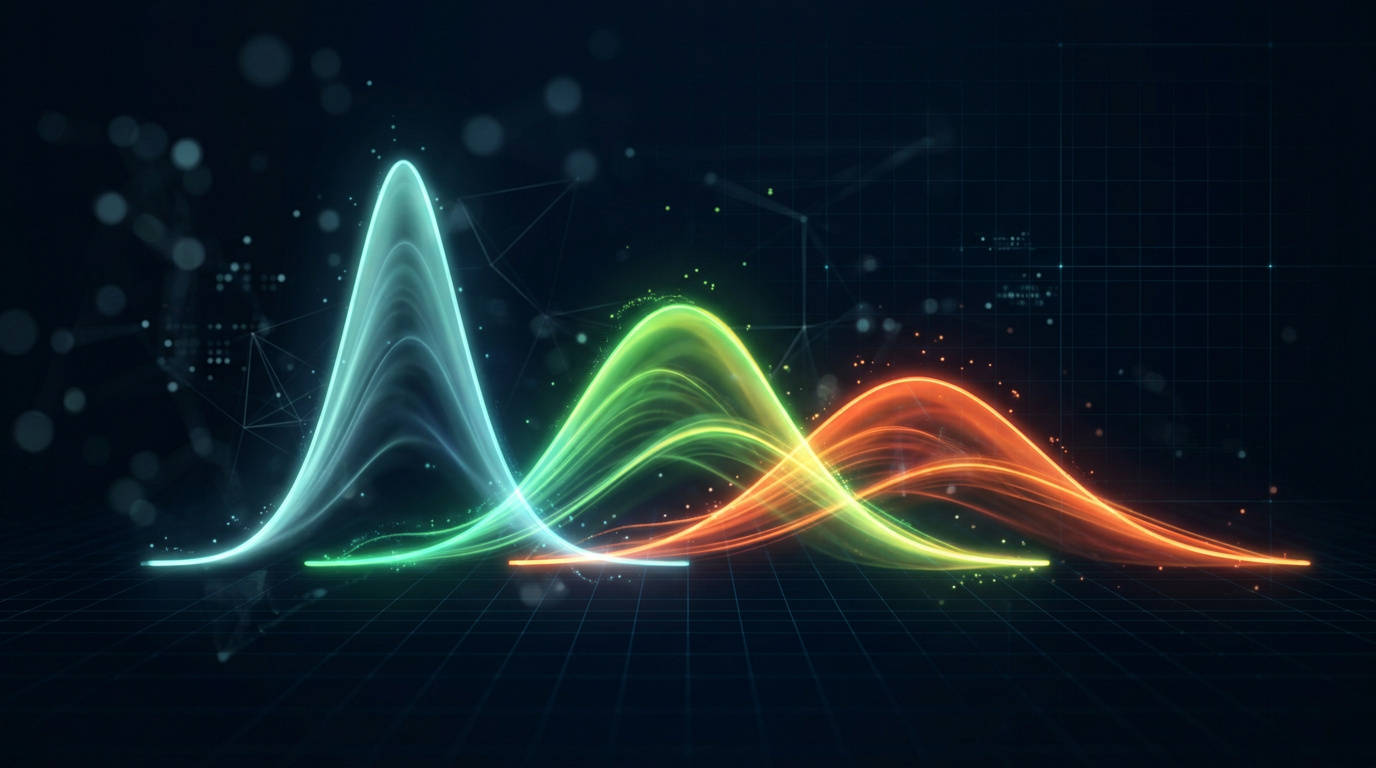 Three distribution curves for low medium and high risk